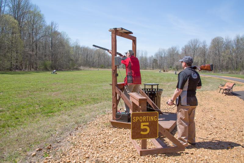 Man shooting skeet at McIvor Shooting Facility